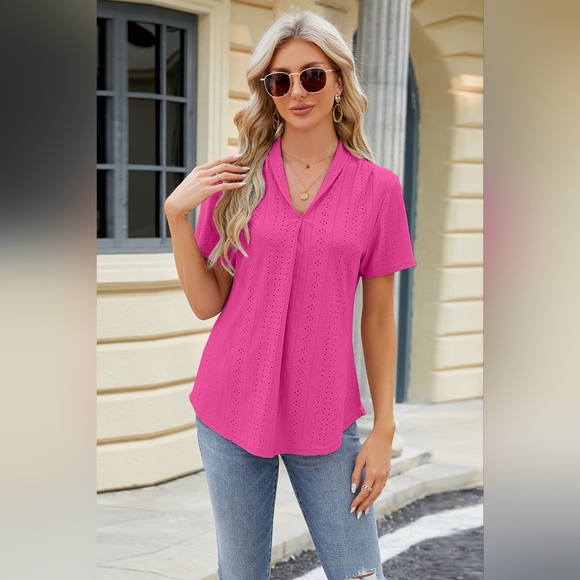 Eyelet Short Sleeve Blouse - Picture 6 of 6